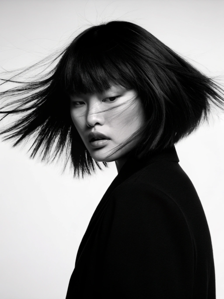 Black and White Portrait with Bob Haircut